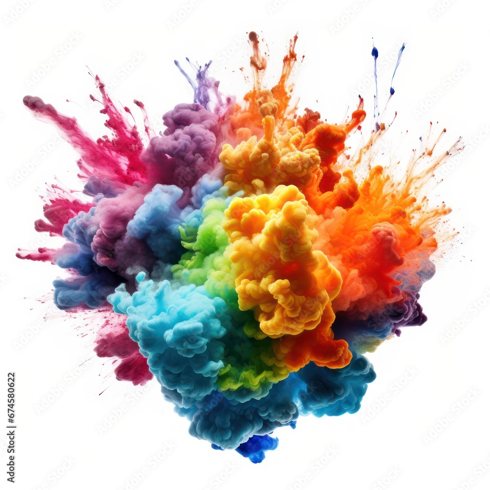 Colored powder explosion isolated on a white background. colorful powder splash,
