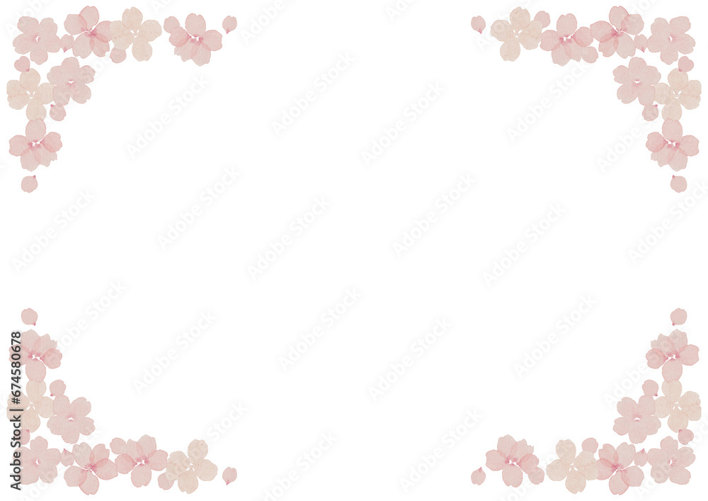 水彩で描いた可愛い桜フレーム　白背景