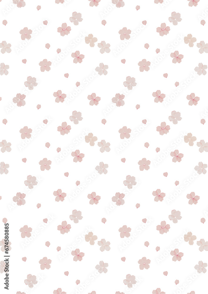 水彩で描いた桜のシームレスパターン　透過背景