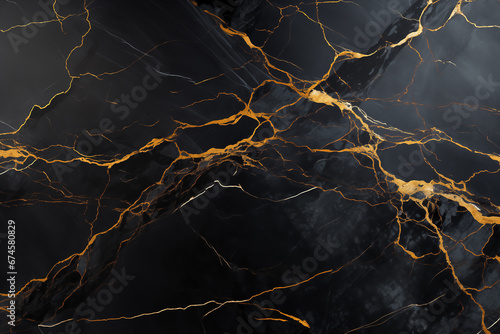 Vintage gold veins dance on a black marble backdrop, offering a grunge yet luxurious touch to interiors