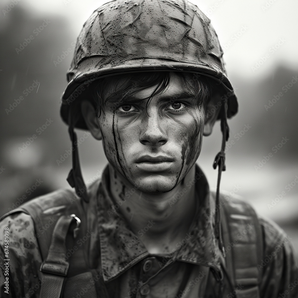 young beautiful soldier helmet 60s black and white young beautiful soldier helmet 60s black and white