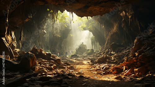 洞窟で光が差し込む風景(generative ai)