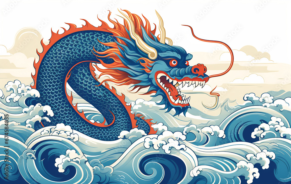 Blue Chinese Dragon symbol of 2024. Chinese New Year Blue Chinese Dragon symbol of 2024. Chinese New Year