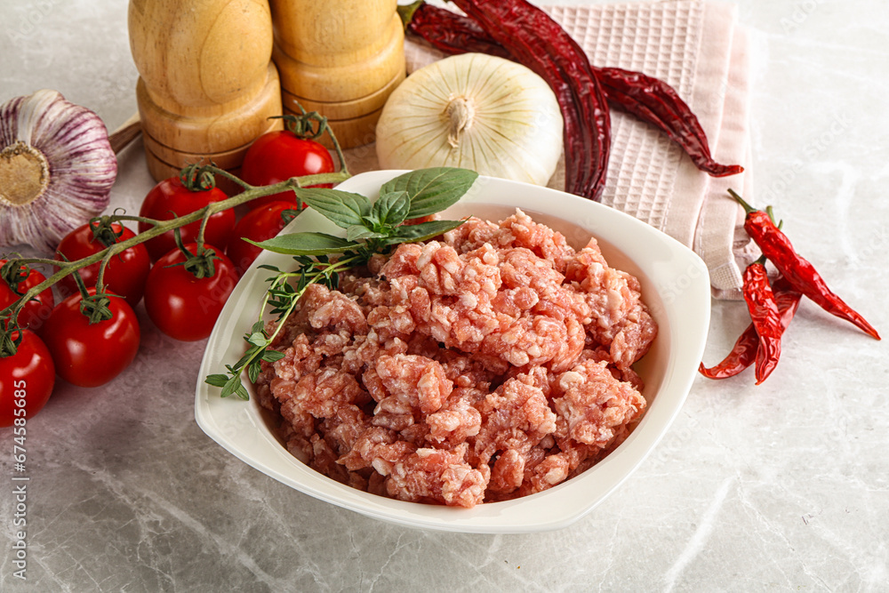 Raw minced pork uncooked meat Raw minced pork uncooked meat