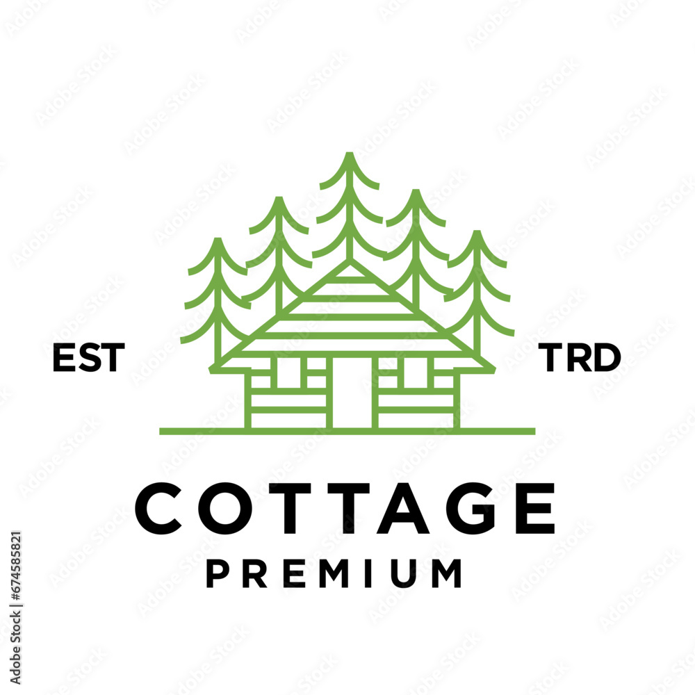 Pine house cottage logo icon design illustration
