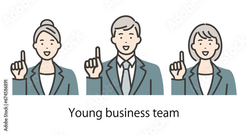 若いビジネスチーム　指差しポーズ
