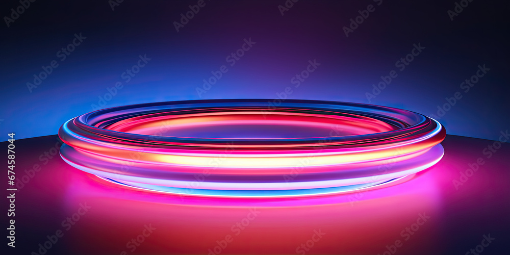 3d render. Abstract geometric background of neon linear ring glowing in the dark. Minimalist futuristic wallpaper 3d render. Abstract geometric background of neon linear ring glowing in the dark. Minimalist futuristic wallpaper
