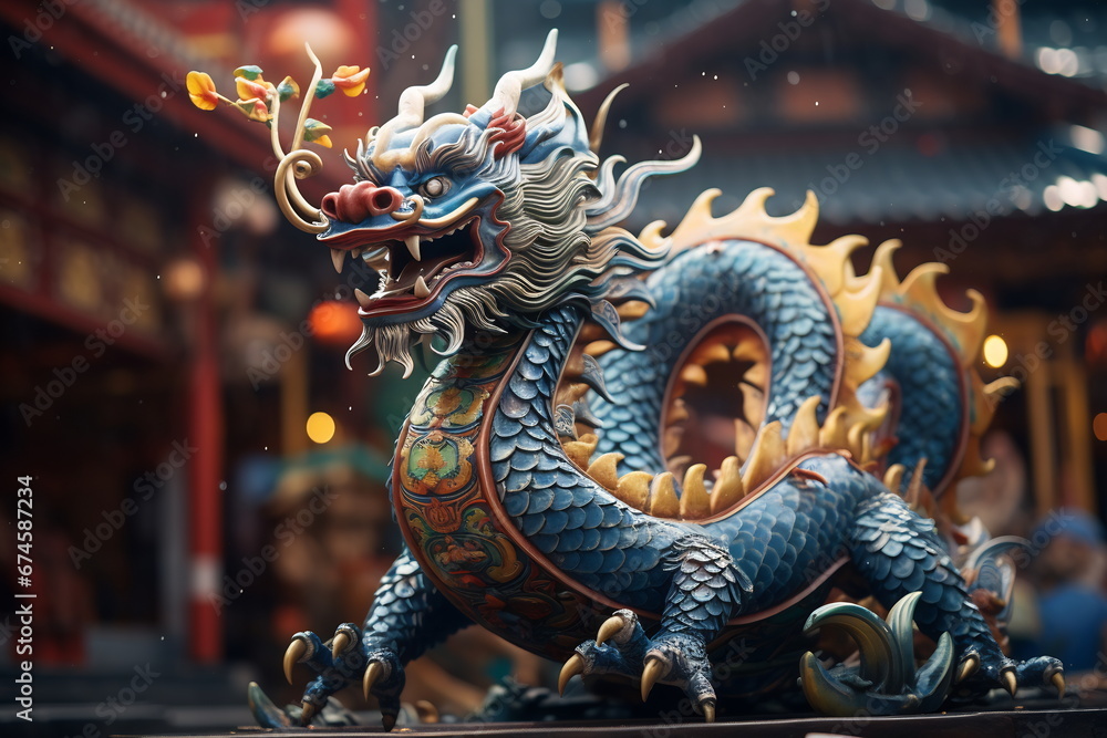 Fototapeta premium Blue Chinese Dragon symbol of 2024. Chinese New Year