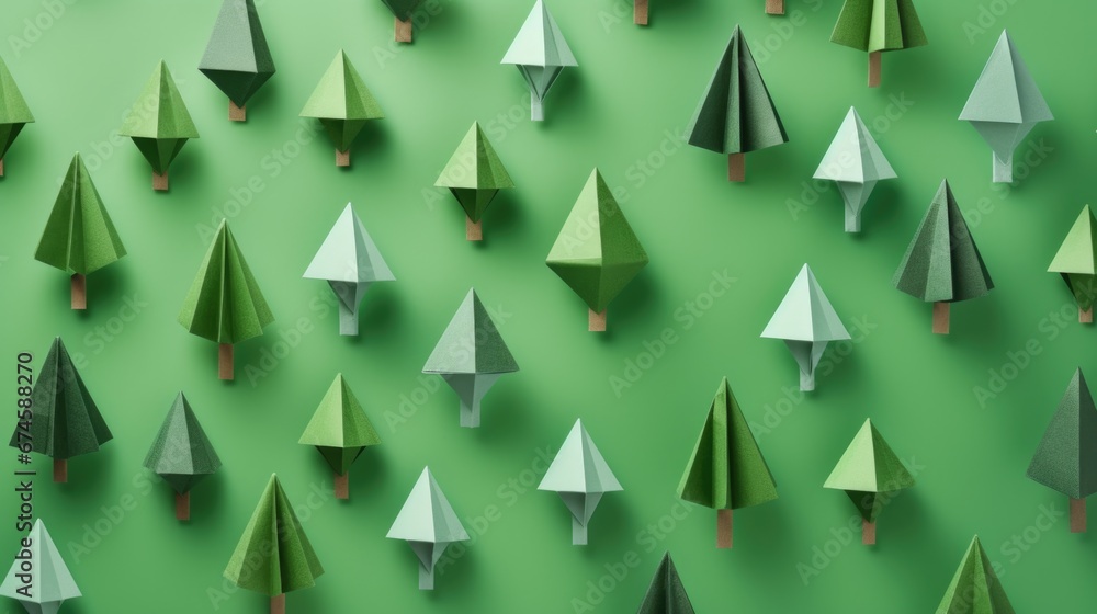Paper trees in different shades of green on green background Paper trees in different shades of green on green background