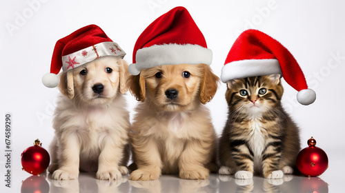 funny pets for christmas with santa hats © Birol Dincer 