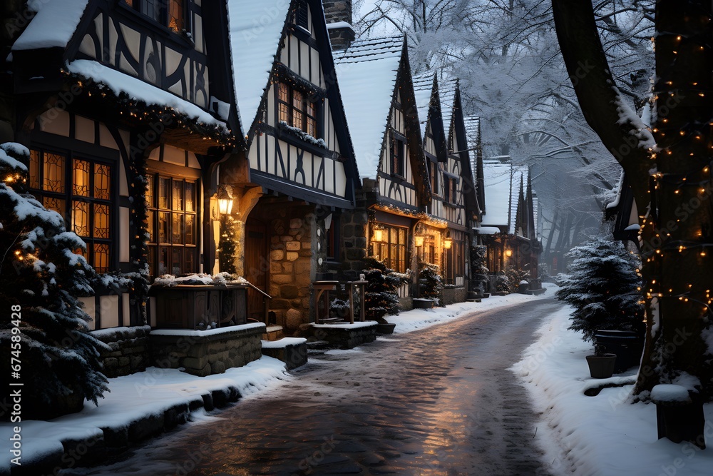 Beautiful winter night in the old town of Alsace, France