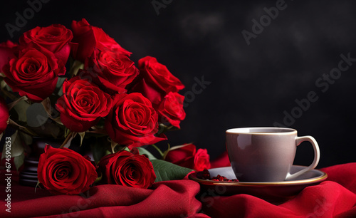 red rose and cup of coffee