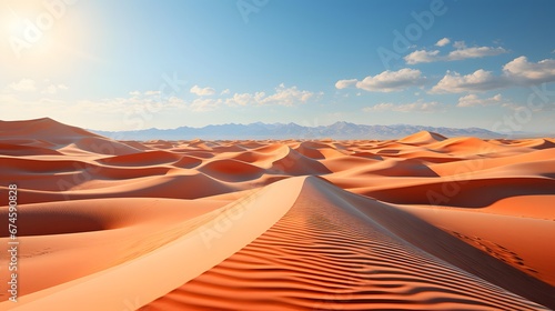 Desert dunes panoramic view. Sand dunes background. 3d render