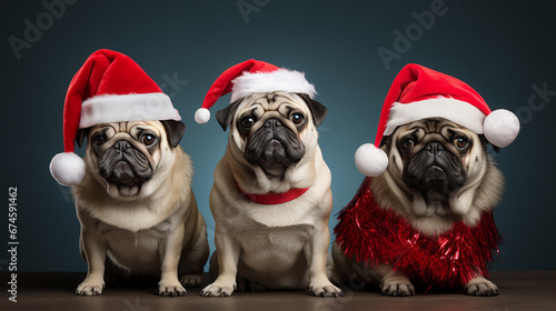 funny dogs for christmas with santa hat © Birol Dincer 