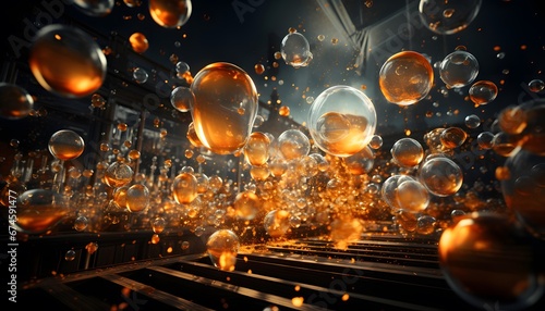 3D illustration of a futuristic background with a lot of bubbles. © Iman