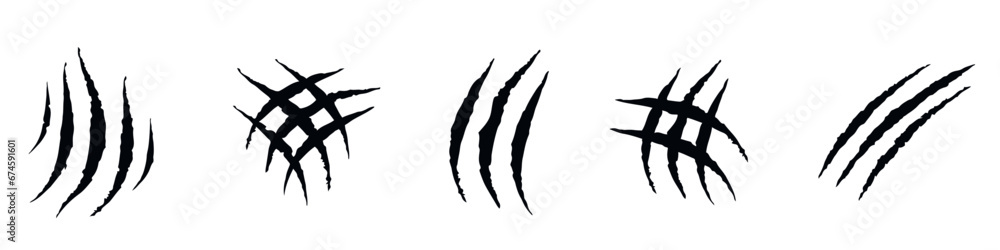 Fototapeta premium Animal claw scratches. Claws icons. Scratches collection. Silhouette style vector icons