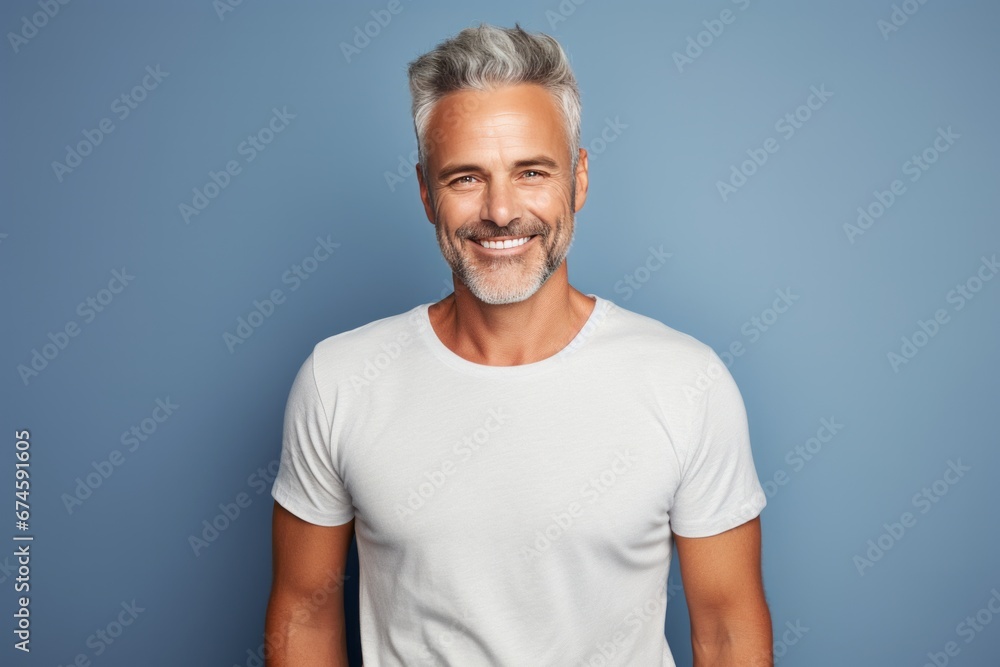 Obraz premium Mature smiling man studio portrait. AI generative