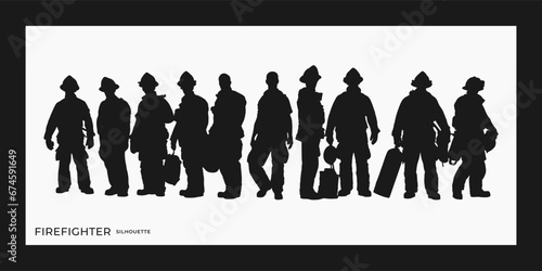 Group of firefighter silhouette, header graphic resource, white background