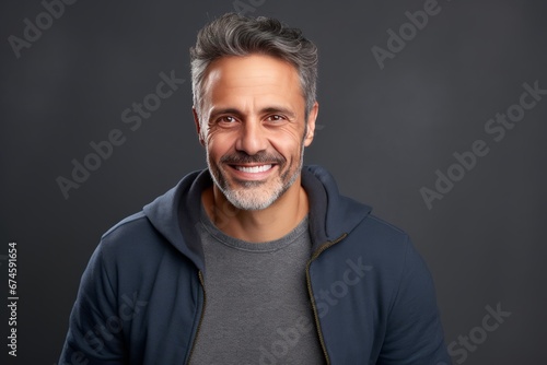 Mature smiling man studio portrait. AI generative © tiena