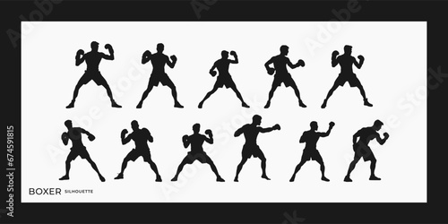 Boxer silhouette pose set  boxing stand variation  isolated graphic resource  white background