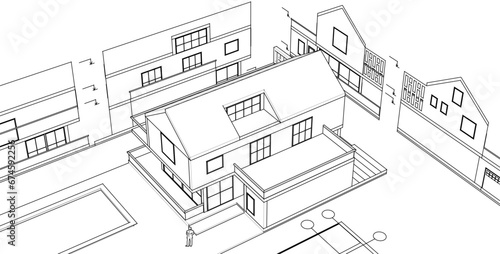 house architectural project sketch 3d illustration	

