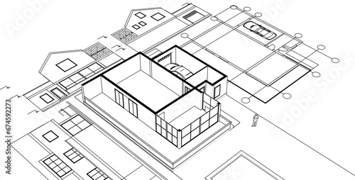 house architectural project sketch 3d illustration	

