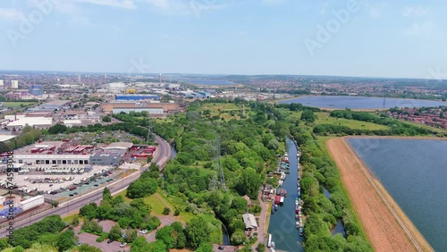 London, England: Aerial view of capital city of UK, Tottenham (Borough of Haringey) on sunny summer day with clear blue sky - landscape panorama of United Kingdom from above photo
