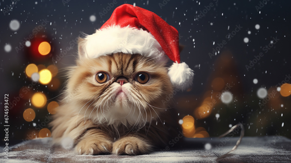 funny cat with santa claus hat for christmas funny cat with santa claus hat for christmas
