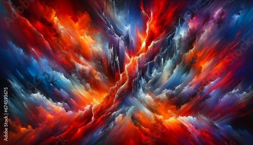 Vivid Abstract Artwork with Intense Red and Blue Strokes