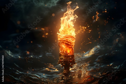 Burning fire in water. 3d rendering, 3d illustration.