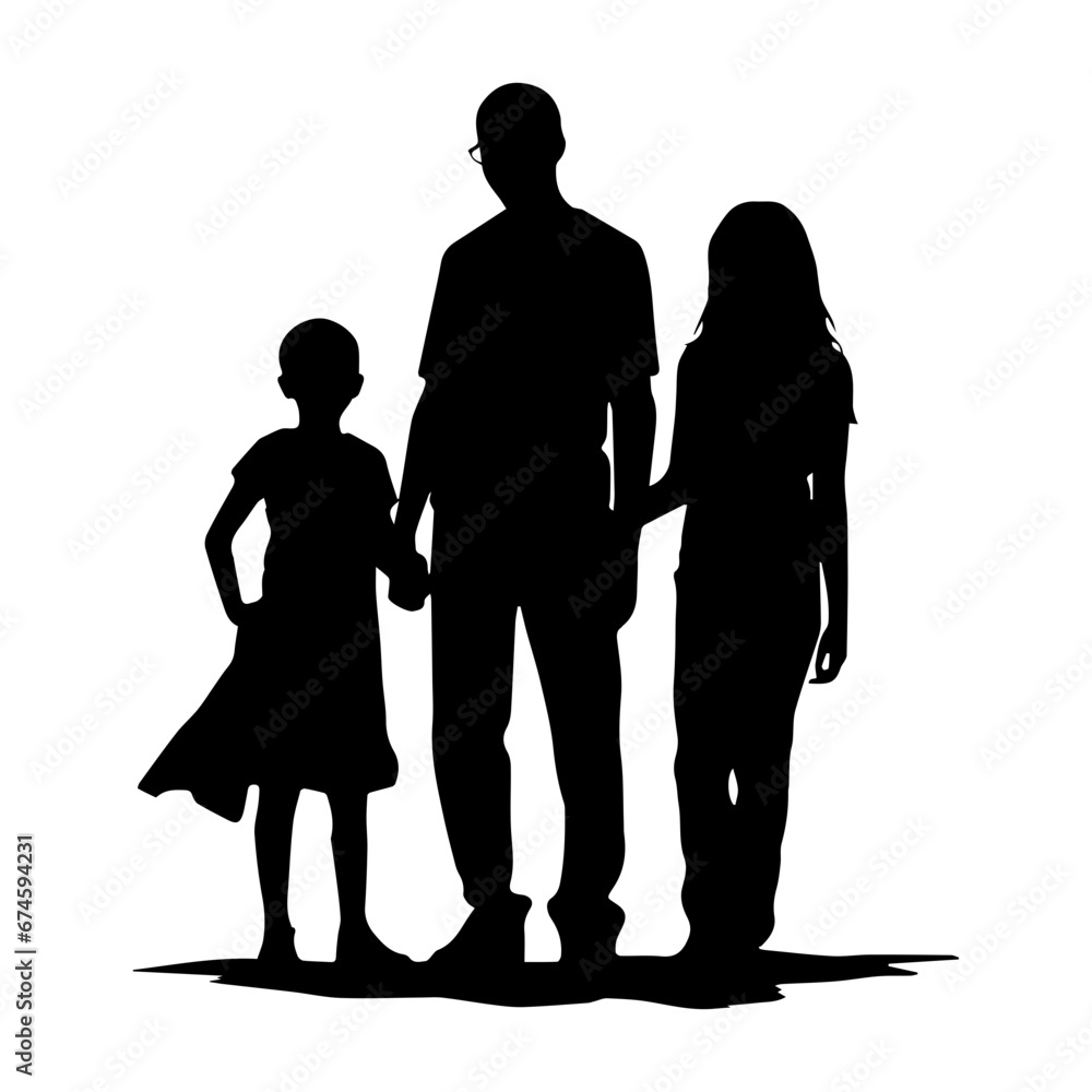 Silhouette of a family, Suluet family four persons parents and two children, vector illustrator.