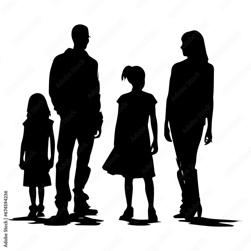 Silhouette of a family, Suluet family four persons parents and two children, vector illustrator.