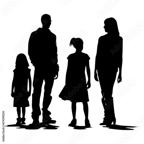 Silhouette of a family, Suluet family four persons parents and two children, vector illustrator.
