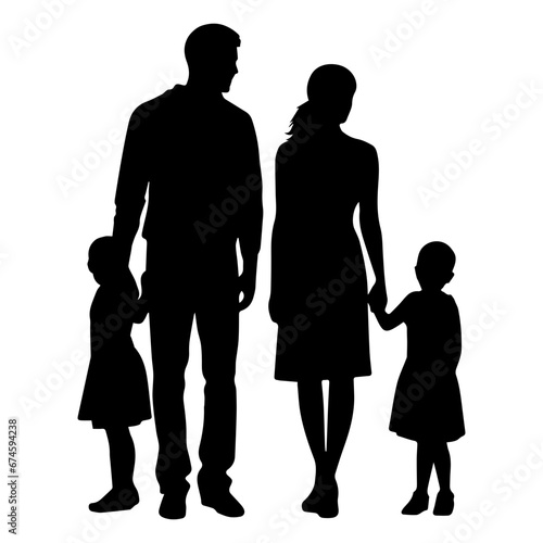 Silhouette of a family, Suluet family four persons parents and two children, vector illustrator.