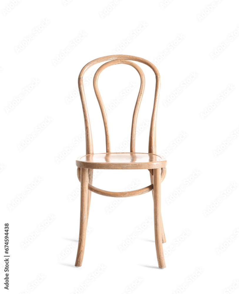 Light brown wooden chair on white background, front view Light brown wooden chair on white background, front view