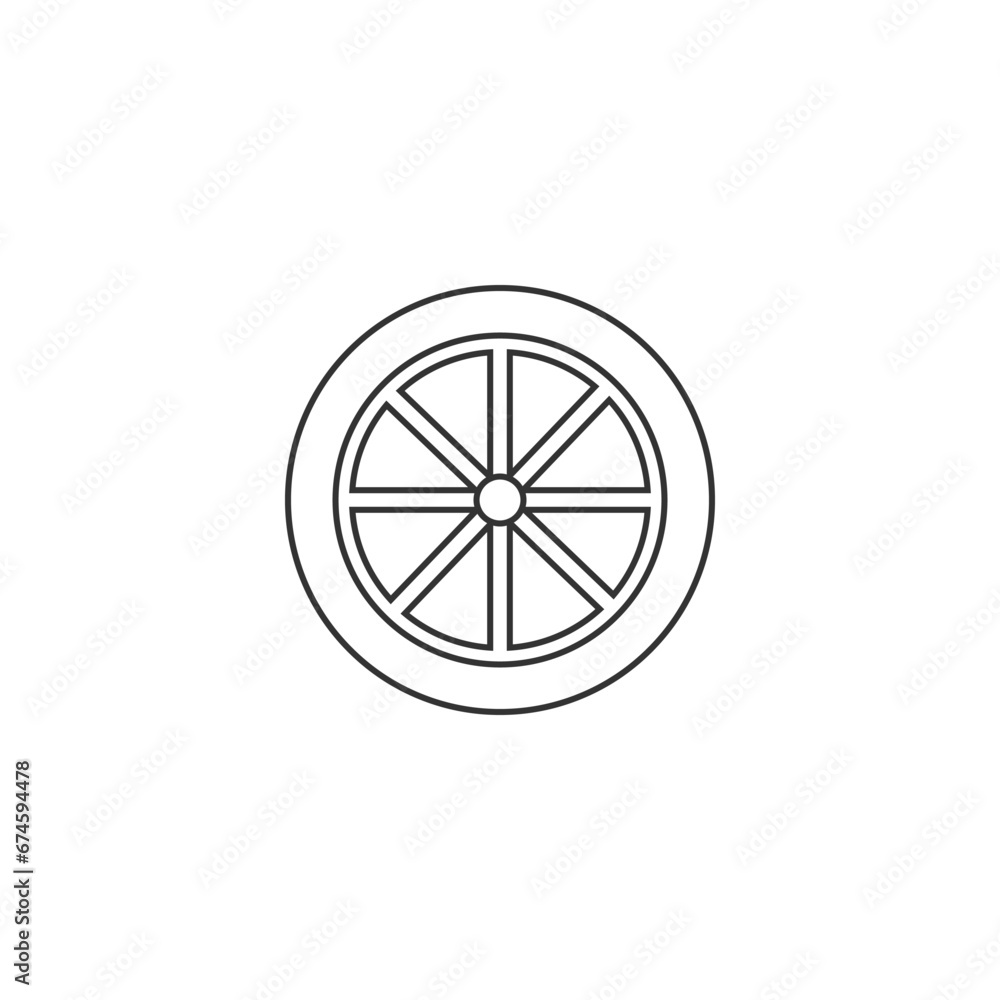 Car tyre line icon, disk light alloy and rubber treads wheel, thin line symbol on white background - editable stroke vector illustration  flat sign