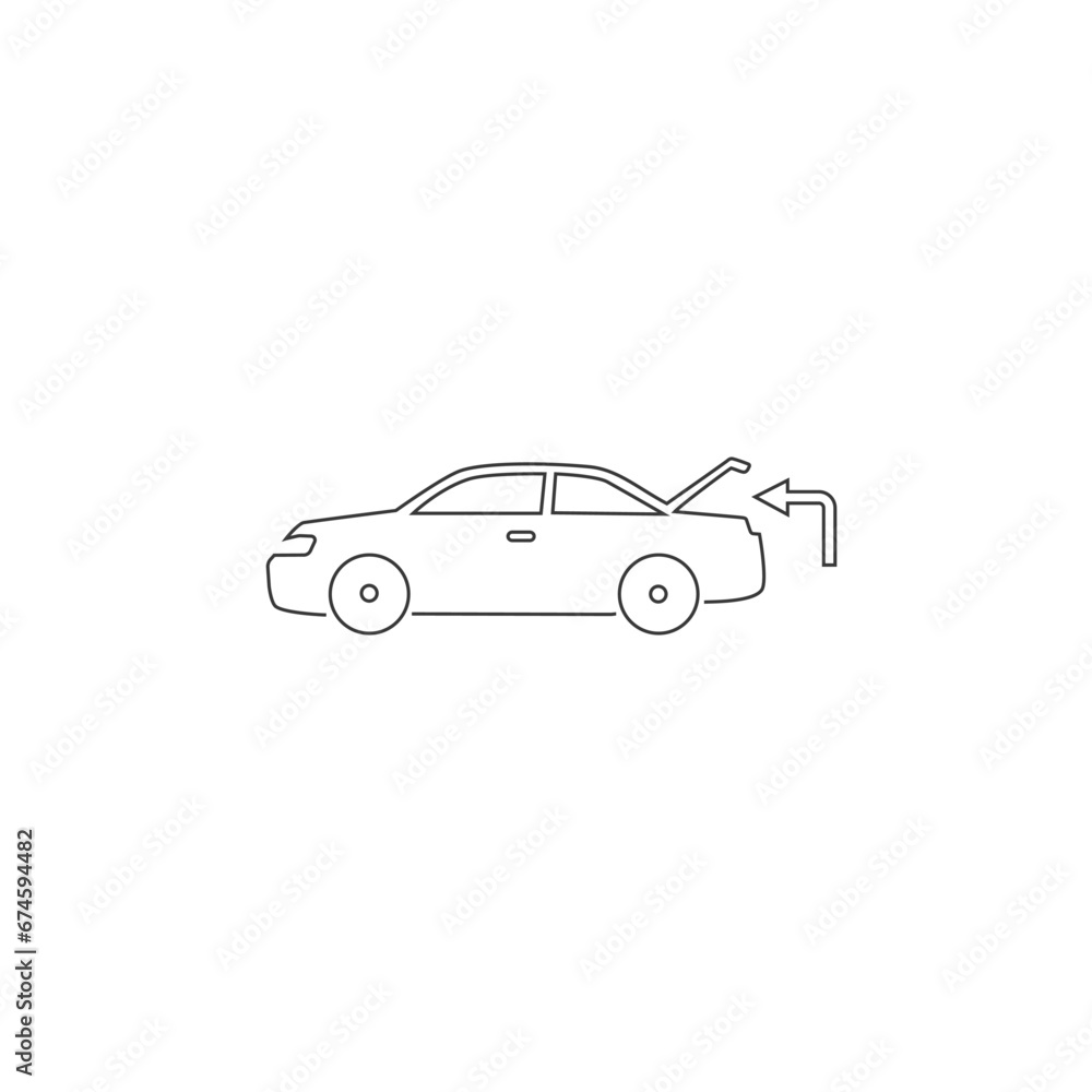 Car with open trunk line icon, self export, boot pickup, receive package, currier order delivery, editable stroke vector illustration flat sign