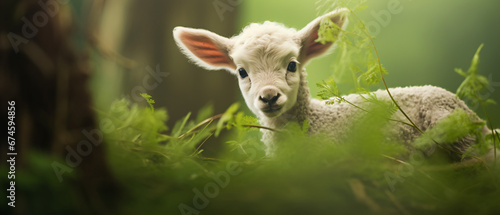 A Baby Sheep in Jungle blur background copy space