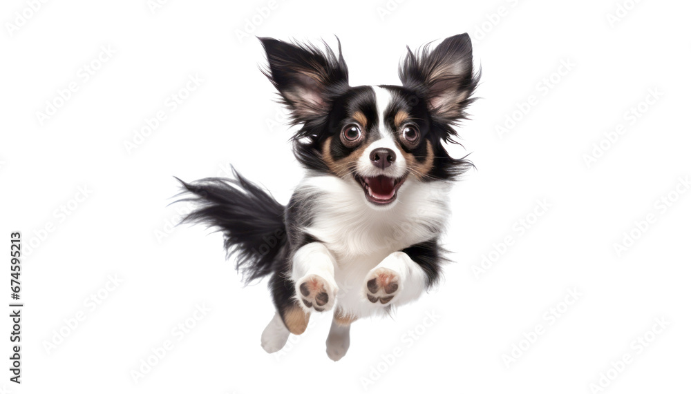 running white black border collie puppy isolated on transparent background cutout
