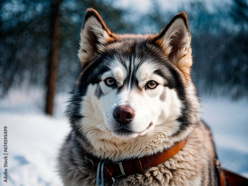 husky dog ​​close up outdoors in winter