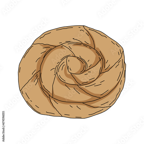 Tahini pie hand drawn illustration. Turkish cuisine traditional dishes.