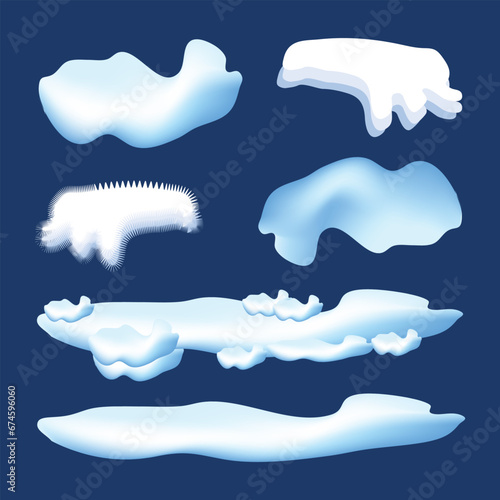 Snow and ice vector frames. Winter cartoon snow elements, snowdrifts illustration. Winter elements design 