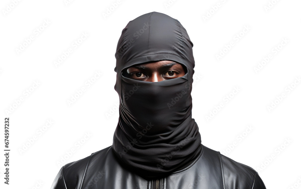Balaclava Man Hiding His Face With Black Mask Isolated On Transparent