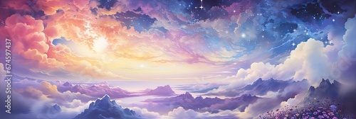 Kolorowe chmury w kreskówkowym stylu anime. 