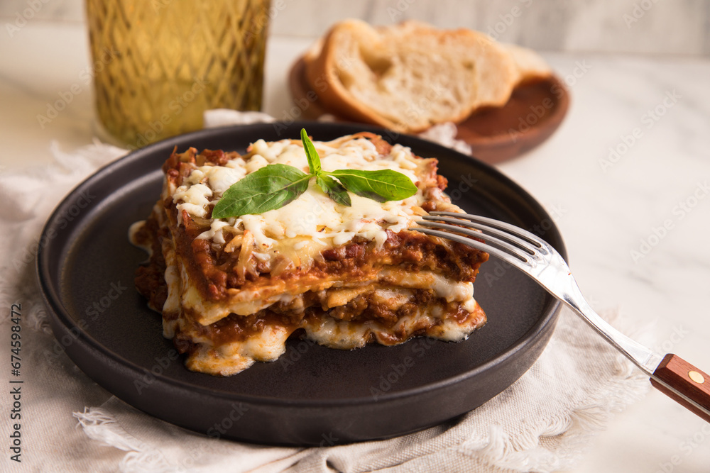 Bolognese tomato sauce traditional lasagna italian food served in a plate Bolognese tomato sauce traditional lasagna italian food served in a plate
