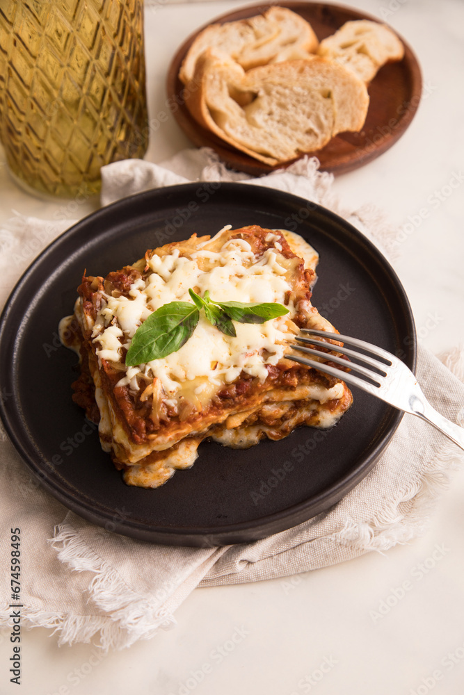 Bolognese tomato sauce traditional lasagna italian food served in a plate Bolognese tomato sauce traditional lasagna italian food served in a plate