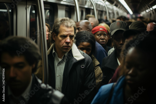Rush Hour Inside the Metro Subway: People Patiently Waiting for Their Ride in New York City