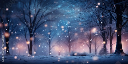 Abstract Winter Dream  A blurred background  as if the dreams of a winter nap  with tree silhouettes and twinkling blurred light  creating a magical Christmas atmosphere.