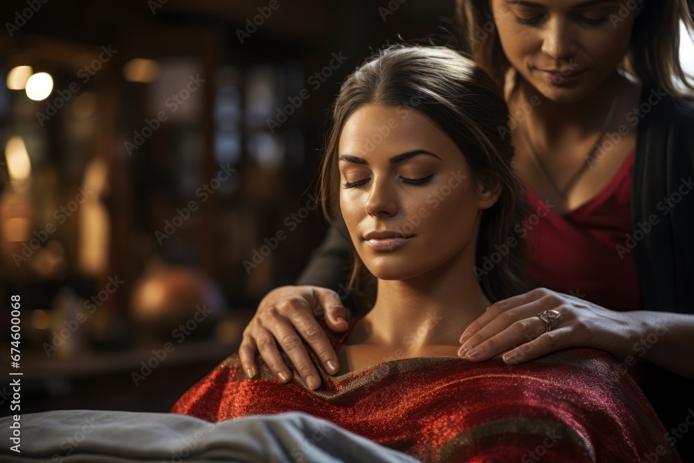 A skilled masseuse performing a deeply relaxing massage. A skilled masseuse performing a deeply relaxing massage.
