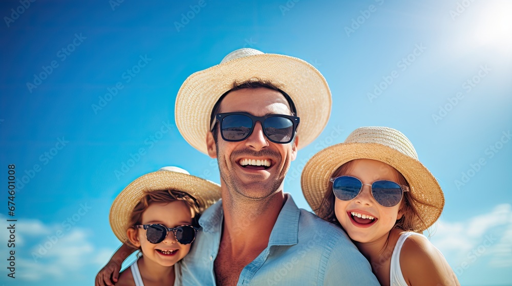 young father with his two kids spending the day at the beach young father with his two kids spending the day at the beach